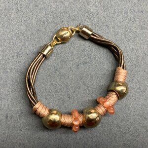 Chicos Multi-Cord Bracelet 7 In Gold Peach Wrapped Chunky Beads Retro Vintage